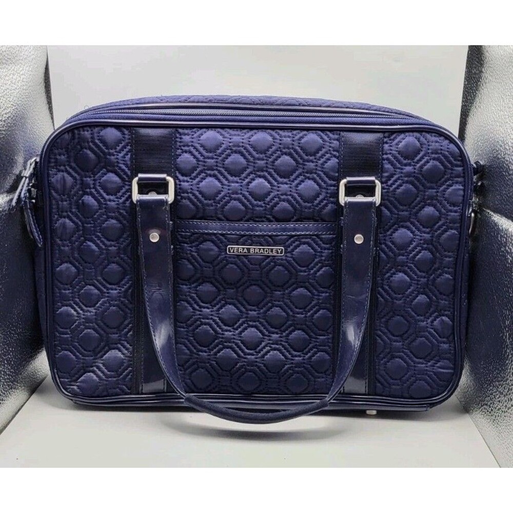 Vera Bradley Quilted Navy 16.5”x12.5” Laptop Bag w/Handles Pockets